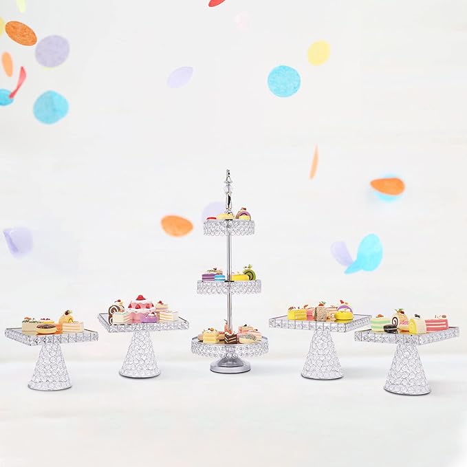 5 PCS Cake Stand Set,Crystal Dessert Table Display Set Tiered Cupcake Holder Candy Fruit Plate Decoration for Wedding Birthday Party Celebration