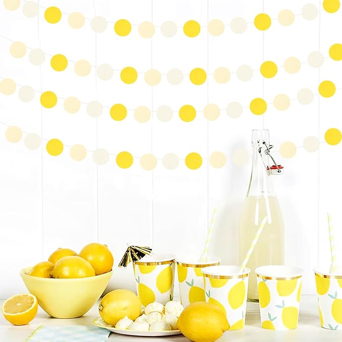 Yellow-White Women-Birthday Party-Decorations Garland Streamers - 52Ft Lemon Baby Shower Graduation Hanging Banner,Sunflower Classroom Pastel Backdrop Decor Huglony