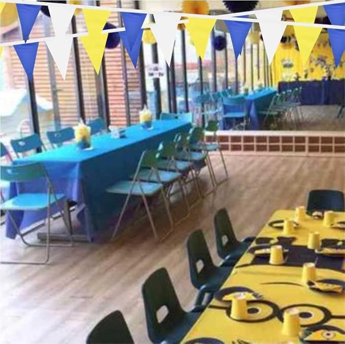 Blue Yellow White Pennant Banner Triangle Flag Bunting Garland Decorations for Grand Opening Wedding Kids Birthday Baby Shower Outdoor Garden 60Feet 60 pcs