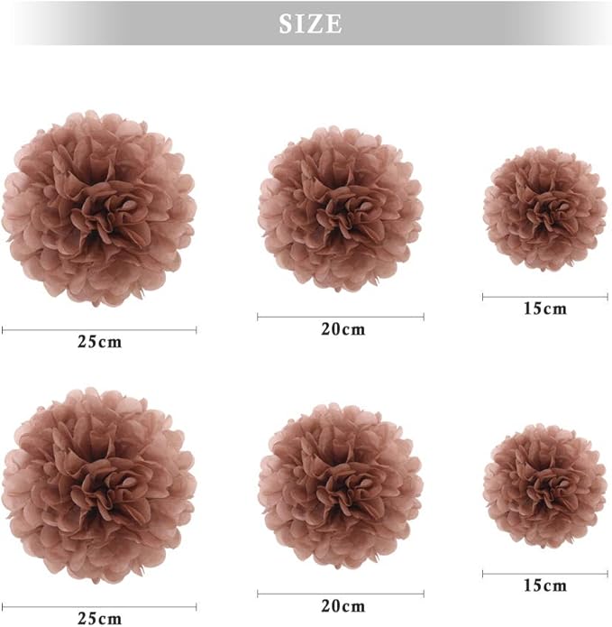 Binpeng Paper Pom Poms Hanging Paper Flower Ball Wedding Party Celebrations Decorations Outdoor Decoration Flowers Craft for Party Birthday Party (deep Purple 6pcs) (Coffee)