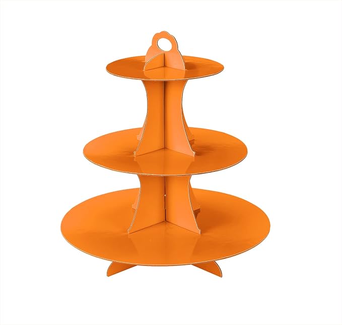 YLDW Cupcake Stand 2Pcs, 3-Tier Cupcake Stand Display, Cardboard Cup Cake Tower Stand, Disposable Dessert Stand for Birthday Tea Party Baby Shower Treat Decorations, Orange