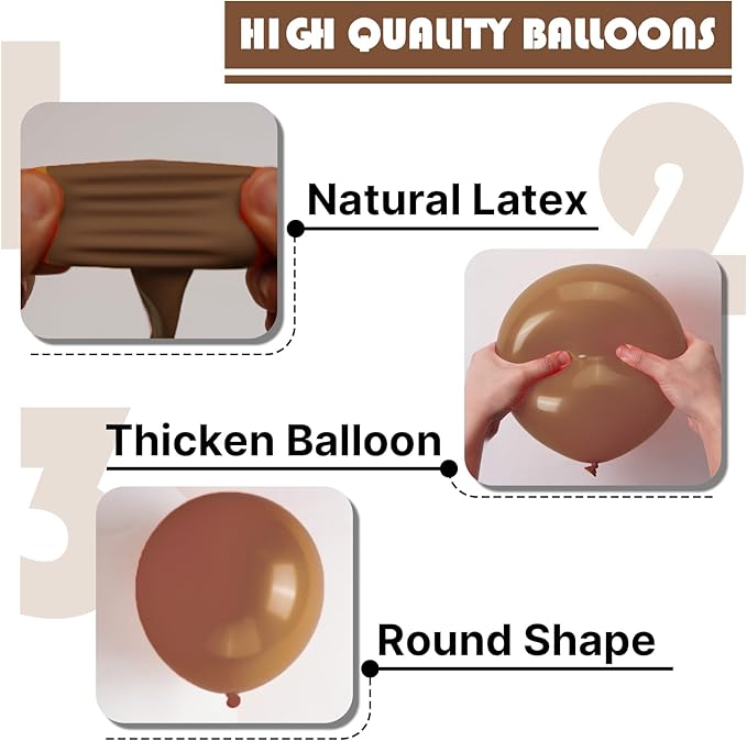PartyWoo Brown Balloons 152pcs Different Sizes of 18 12 10 5 Inch Boho Neutral Fall Coffee Tan Balloons Arch Kit Garland for Birthday Boy Baby Shower Jungle Safari Fall Party Decorations Brown-F09