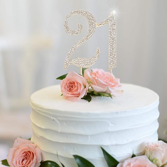 Bling Crystal Rhinestone 21 Birthday Cake Topper - Best Keepsake | 21st Party Decorations Gold