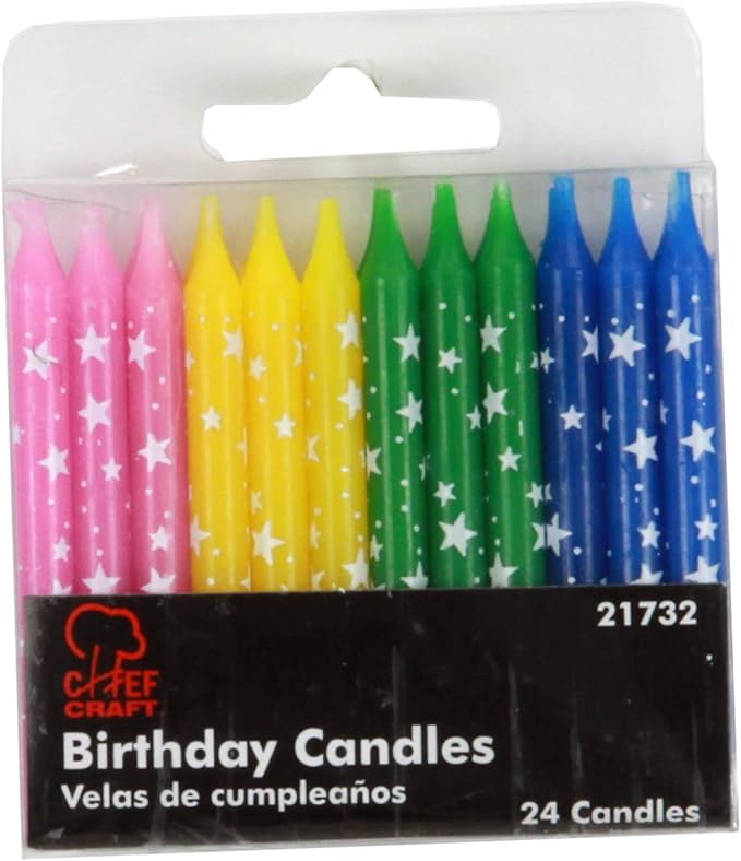 Chef Craft Classic Star Birthday Candles, 24 Piece Set 2.5 inches Tall, Assorted