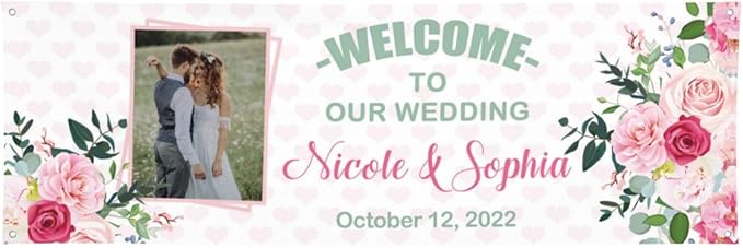 Personalized Wedding Congratulations Banners and Signs Customize Outdoor with Name Photo Date Custom Wedding Welcome Sign for Reception Party Ceremony 6'x2'