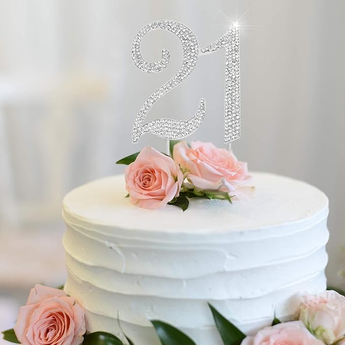 Bling Crystal Rhinestone 21 Birthday Cake Topper - Best Keepsake | 21st Party Decorations Silver