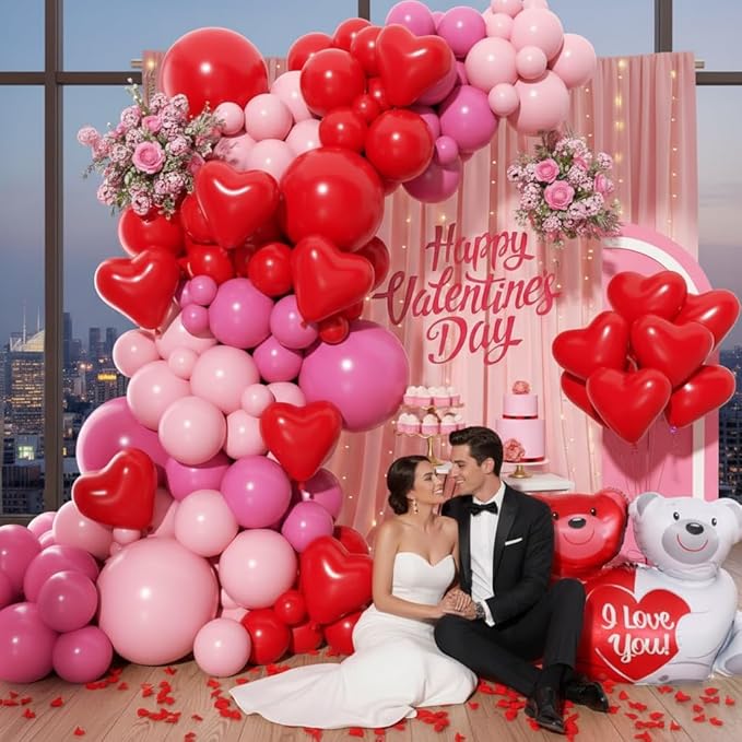 Valentines Day Balloons Garland Arch Kit, Pink Red and Red Heart Balloons for Valentine's Birthday Galentine's Day Wedding Anniversary Engagement Romantic Party Decorations Special Night