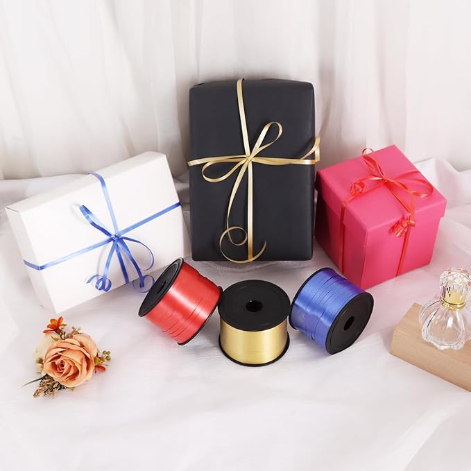 TONIFUL 300 Yards Curling Ribbon-Balloon Ribbon-Balloon String for Art&Craft Decor,Gift Wrapping,Ribbons and Bows for Christmas New Year Birthday Gifts Graduation Supplies (Gold Blue and Red)