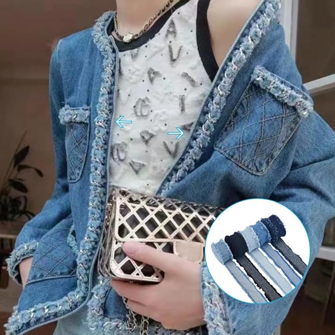 SUPERFINDINGS 5 Rolls Total 10 Yards Fringes Fabric Ribbon 0.98" Width Denim Ribbon Wrapping Frayed Cotton Jean Fabric Ribbon for Gifts Wrapping Hair Sewing Accessories Weddding Decor
