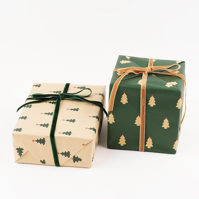 YKW Green Gold Velvet Ribbon Set, 2 Rolls 3/8 inch x 10 Yards Luxury Christmas Holiday Ribbon for Gift Wrapping, Elegant Crafts, Tree Decorations, Wedding