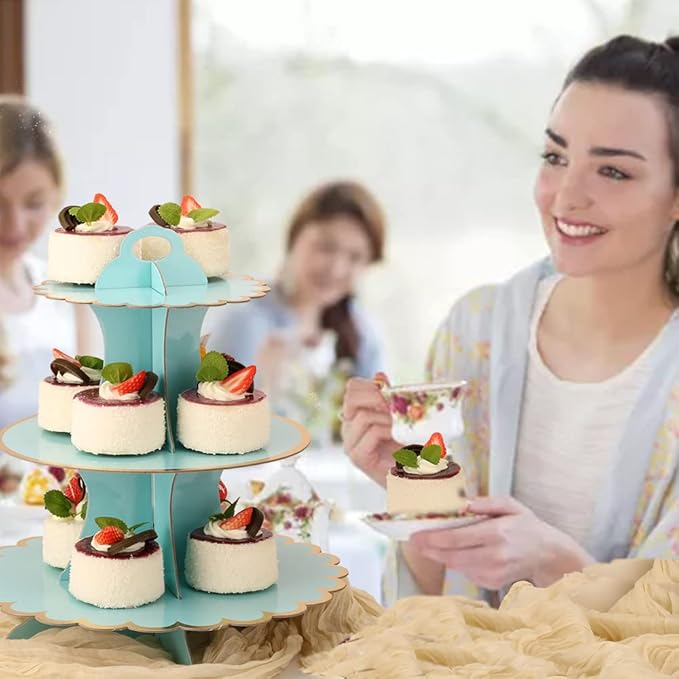 MRPAPA Cupcake Stands, 2 Pack Cup Cake Stand , Cupcake Display Dessert Tray ,Round Cardboard Cupcake Stand for 24 Cupcakes Perfect for Birthday Baby Bridal Shower Party Supplies (Blue)