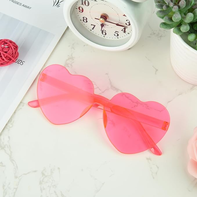NACHLYNN 36 Pairs Rose Red Heart Shaped Sunglasses for Women - Rimless Candy Heart Glasses for Party Favors