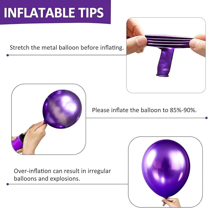 Firomi Metallic Purple Balloons 5-inch 100 Pack Helium Small-Medium Shiny Round Chrome Purple Thicken Latex Balloon for Wedding Birthday Party (with 2 Ribbons)