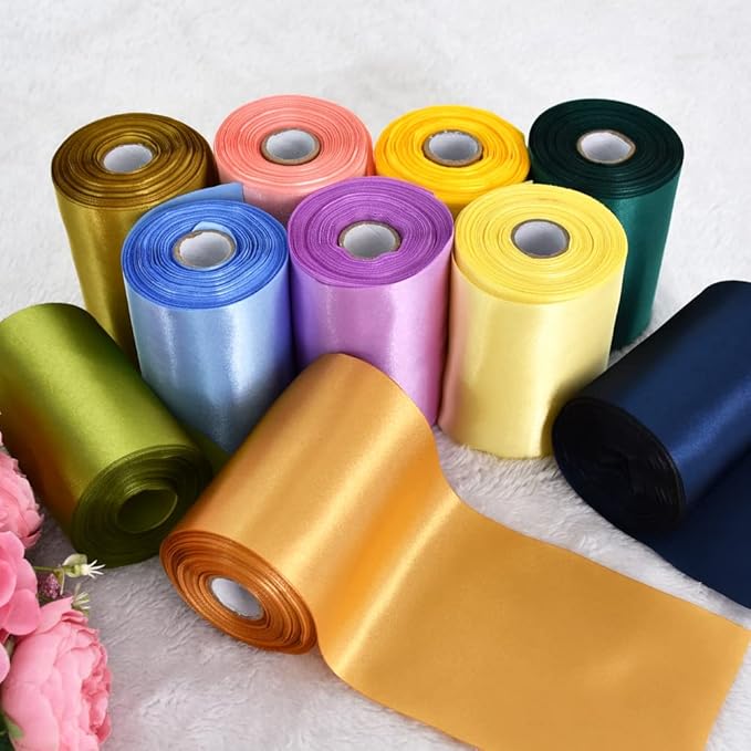 TONIFUL 4 in x 22Yds Wide Dark Gold Satin Ribbon Solid Fabric Large Ribbon for Cutting Ceremony Kit Grand Opening Chair Sash Table Hair Car Bow Sewing Craft Gift Wrapping Wedding Party Decoration