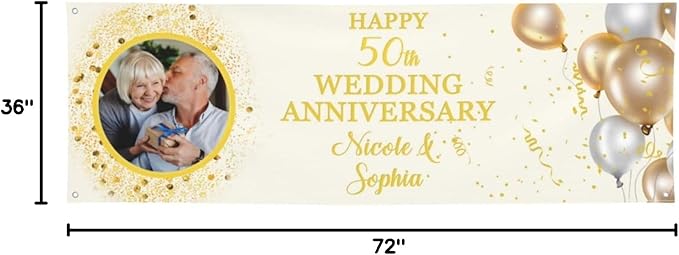 Happy Anniversary Banner Personalized Name Photo Custom Wedding Celebration Banners and Signs Customize Decoration for Couple 6'x3'
