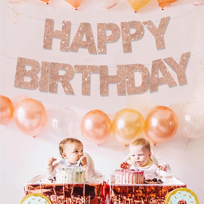 BEISHIDA Happy Birthday Banner - Pre-Strung No DIY Birthday Decorations - Happy Birthday Sign - Birthday Banner for Women, Kids - Backdrop Rose Gold