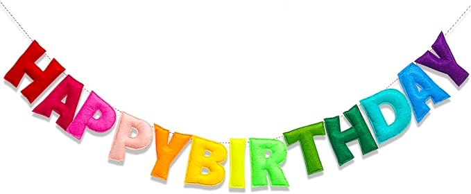 3 Pcs Pre-Strung Reusable Happy Birthday Banner, Handmade Wool Felt Ball Garland, Triangle Flags, Personalized Felt Holiday Sign Pom Pom Garland for Rainbow Party Decorations Fireplace Mantel Wall Window (Birthday Banner + Flags + Rainbow Balls)