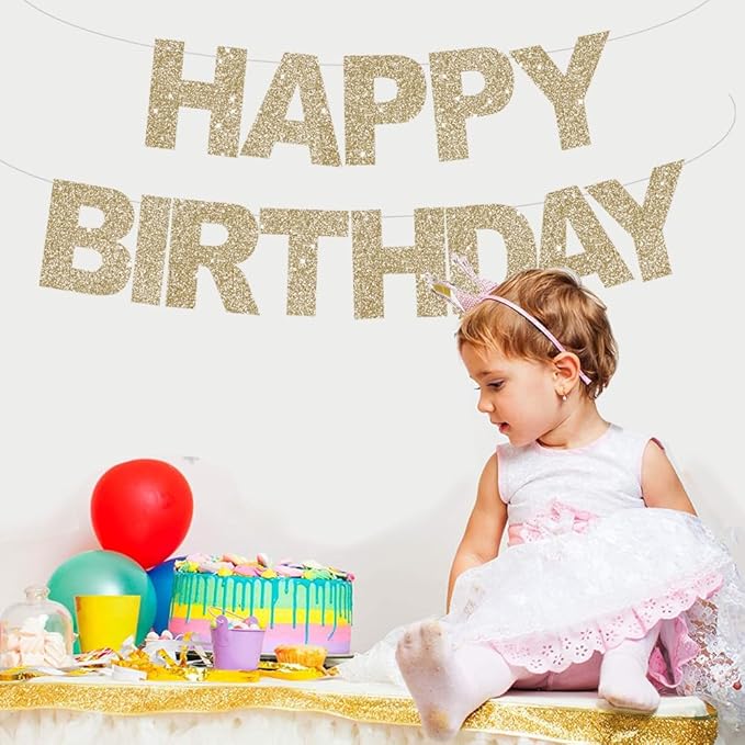 BEISHIDA Happy Birthday Banner - Pre-Strung No DIY Birthday Decorations - Happy Birthday Sign - Birthday Banner for Women, Kids - Backdrop Champagne