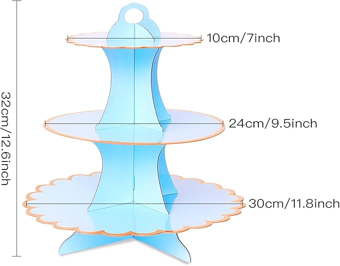 Rocutus Cupcake Stand,3 Set of 3-Tier Dessert Plates Mini Cakes Fruit Candy Display Tower Cookie Tray Rack Candy Buffet Holder Cake Stand Cardboard Cupcake Stand Tiered Serving Stand (Blue)