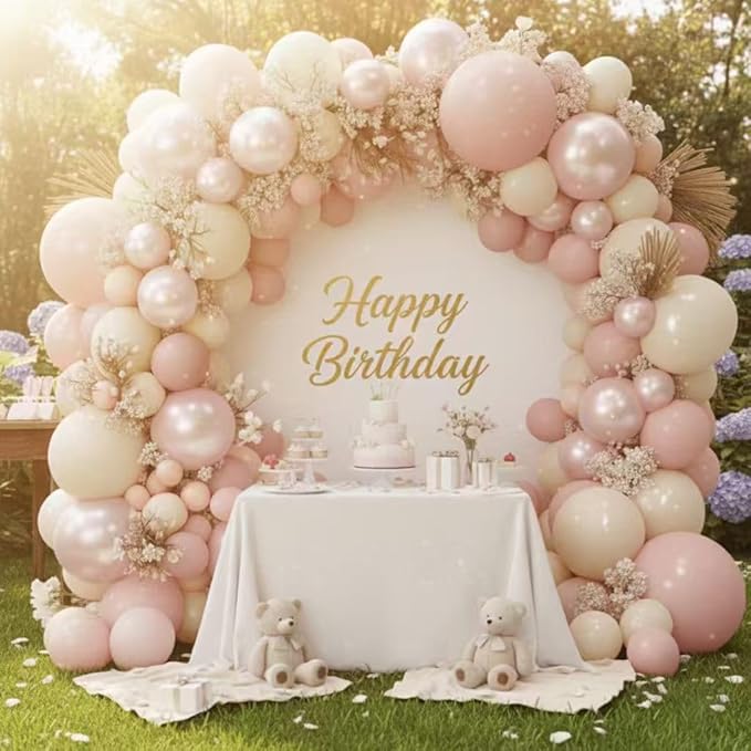 Pearl Pink White Balloon Arch Kit - 149Pcs Different Sizes Double Stuffed Pearl Pink Sand White Balloons Garland Kit for Wedding Bridal Shower Engagement Girls Birthday Party Decorations