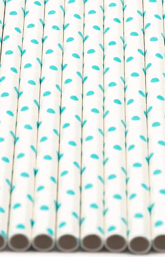 Pack of 900 Teal Blue Polka Dot Biodegradable 4-Ply Paper Drinking Straws (Compostable, Non-toxic, BPA-free)