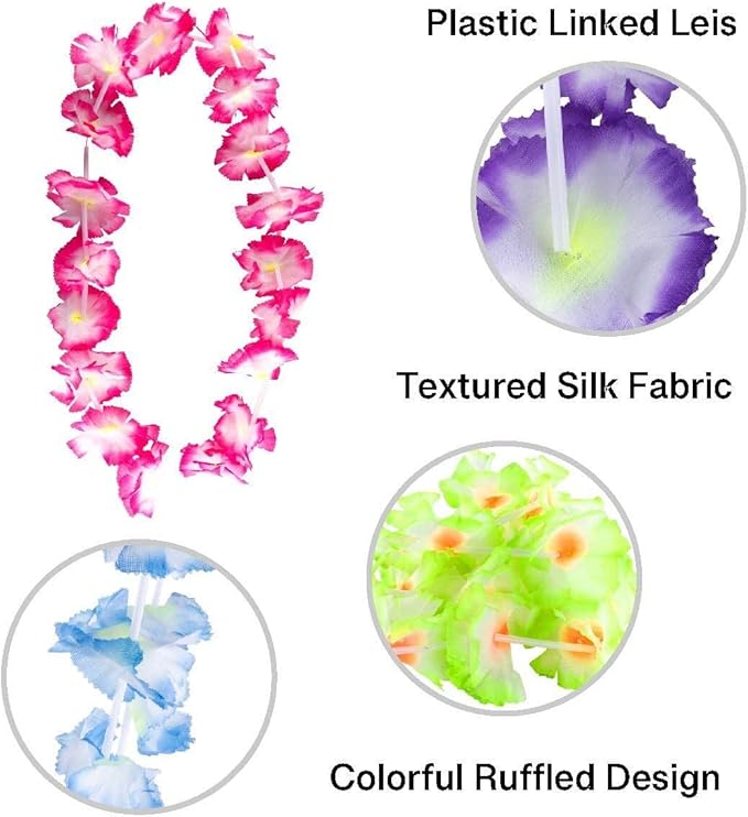 Super Z Outlet Giant Hawaiian Ruffled Simulated Colorful Luau Silk Flower Leis Jumbo Necklaces for Tropical Island Beach Theme Party Event, Birthday Supplies, Costume (12 Pack)