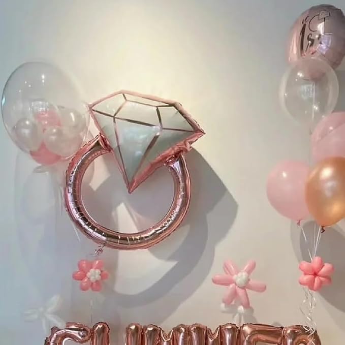 Diamond Ring Foil Balloon Set, 5pcs Bridal Shower Supplies for Bridal Shower Bride to be Party Wedding Engagement Decoration