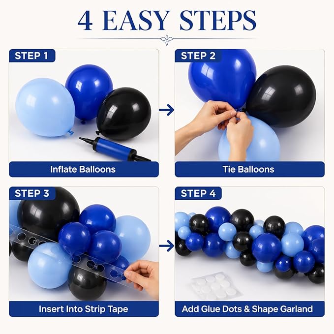 Jobkoo Blue and Black Balloon Arch Kit, 102 Pcs Black Navy Royal Light Blue Balloons Garland Kit for Graduation Fathers Day Boys Baby Shower Gaming Birthday Party Decorations