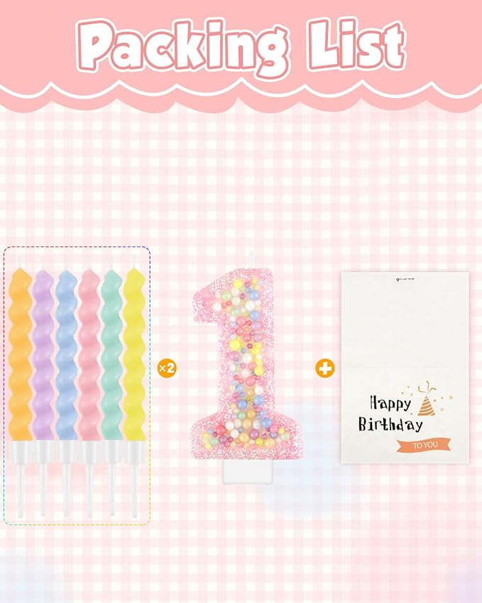 Birthday Candles for Cake, Macaron Number Candles, Cake Candles with Greeting Card for Birthday Party Wedding Anniversary Celebrations (1 Candle)