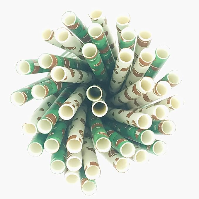 100 pcs Sports Party Paper Straws, Green White Brown Rugby Football Bar Soda Beer Beverage Drinking Straws, Biodegradable Game Day Decor Touch Down Craft Cake Pop Sticks (Football Mixed)