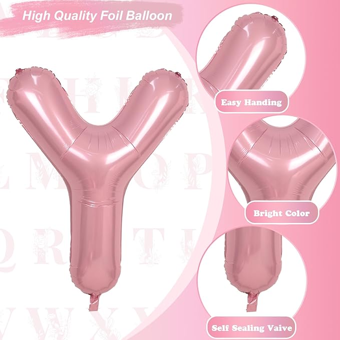 Giant Letter Y Foil Balloon Baby Pink, Pastel Pink Inflatable Word Balloon Y Alphabet Birthday Decor, 40 Inch Pearl Pink A-Z Custom Alphabet Balloons for Girls Baby Shower Party Decoration Supplies