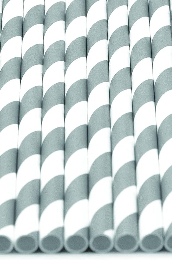 Pack of 900 Gray Swirls Biodegradable 4-Ply Paper Drinking Straws (Compostable, Non-toxic, BPA-free)