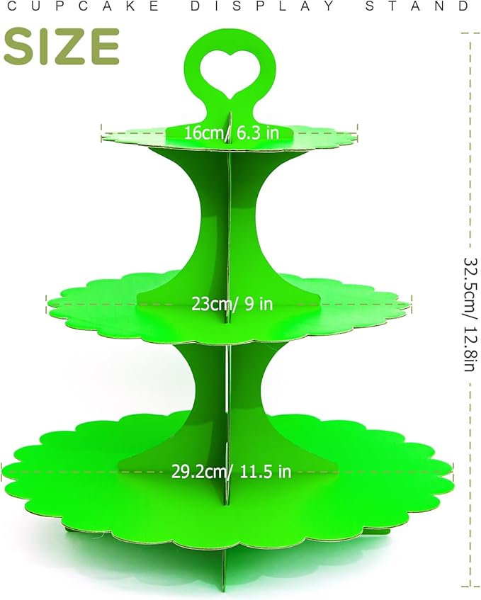 2 Pack 3-Tier Cupcake Stand,Green Cardboard Dessert Display Tower Holds 24 Cupcakes,for Birthdays & Theme Parties Supplies Decor