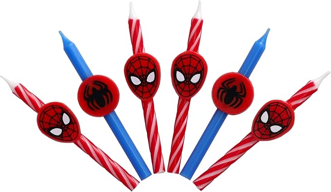 Marvel’s Spider-Man™ Birthday Cake Candles | 6 Birthday Candles for Cake Decorations, Red & Blue Candles, Cake Toppers for Spiderman Party