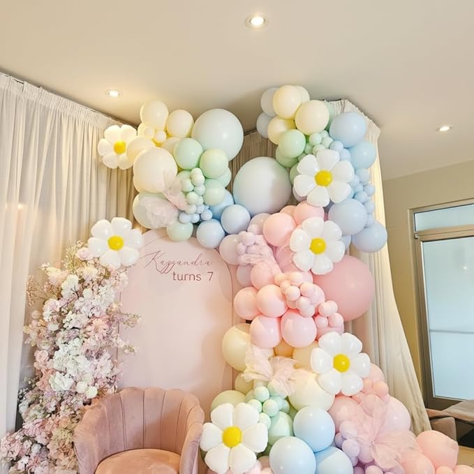 Daisy Pastel Balloon Garland Kit 171Pcs Pastel Macaron Balloon Arch Kit with Daisy Flower Balloons for Birthday Baby Shower Boho Mothers Day Spring Daisy Floral Theme Party Decorations