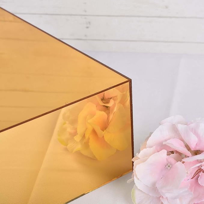 Efavormart 14"x14" Gold Acrylic Cake Box Stand, Mirror Finish Display Pedestal Riser with Hollow Bottom, Elegant Cake Support for Weddings, Galas, and Sophisticated Party Events