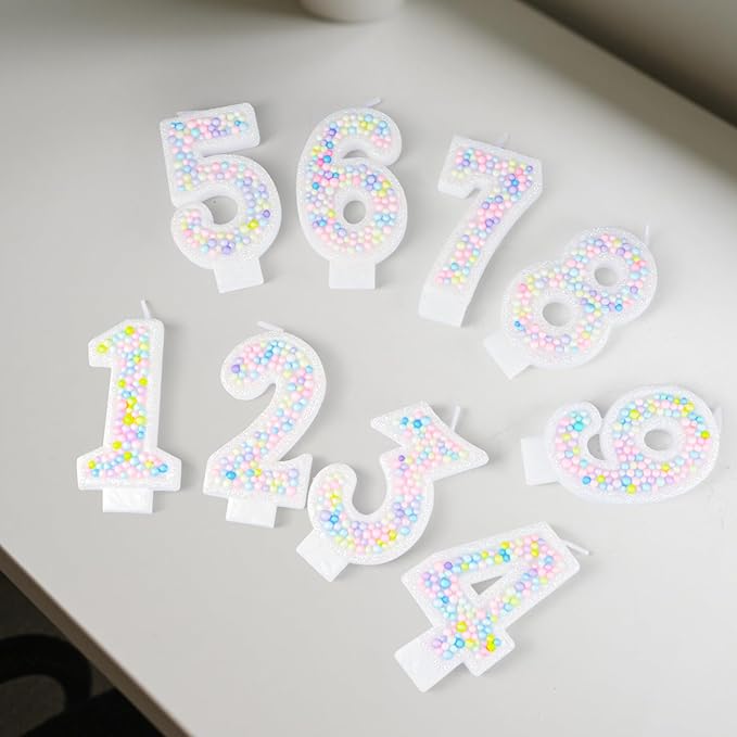 Number Birthday Candle with 12PCS Spiral Candles and A Birthday Card - Perfect for Celebrating Birthdays (Macaron Glitter, Number 2)