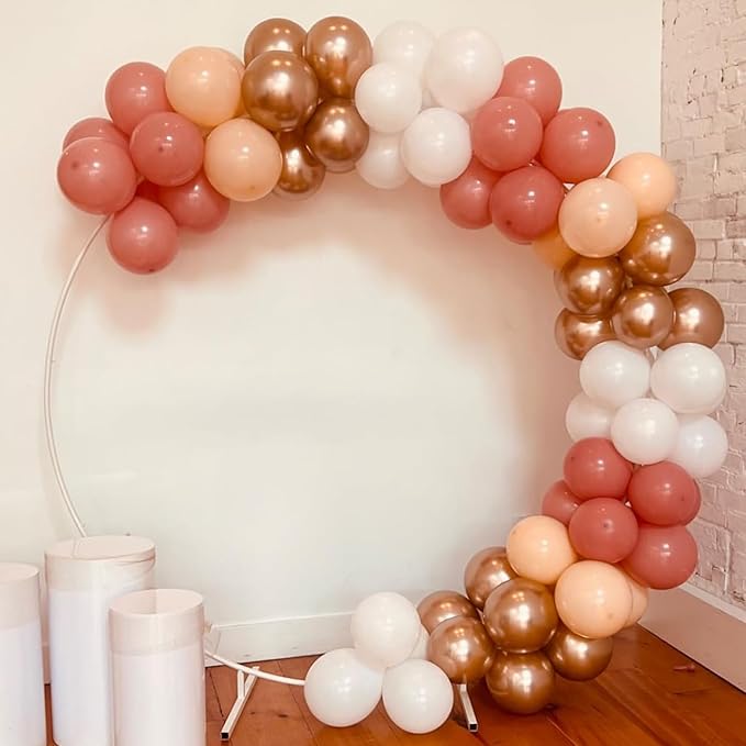 Retro Pink Balloons, 12 Inch Dusty Pink Metallic Gold White Balloons, Blush Beige Neutral Nude Chrome Champagne Gold Latex Balloon for Women Boho Birthday Wedding Baby Bridal Shower Party Mothers Day
