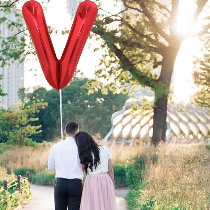 TONIFUL 40 Inch Large Bright Red Letter Balloons A-Z, Giant Jumbo Helium Foil Mylar Big Letter V Balloons for Birthday Party Anniversary Wedding Decorations