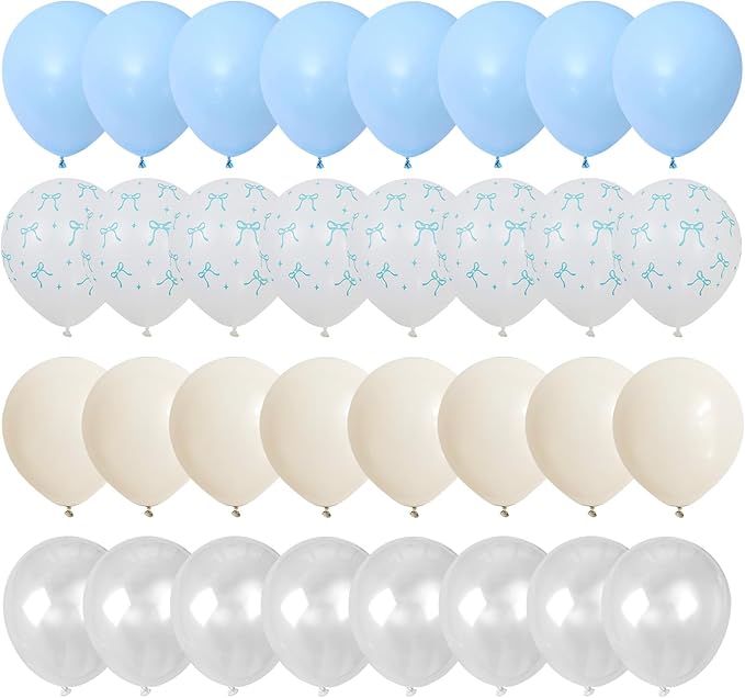 Pastel Blue Bow Balloons Light Pale Blue and White Sand Balloon 12inch Beige Clear Balloons Coquette Birthday Party Decorations Latex Helium Balloon for Arch Bridal Baby Shower Bachelorette Weddiing