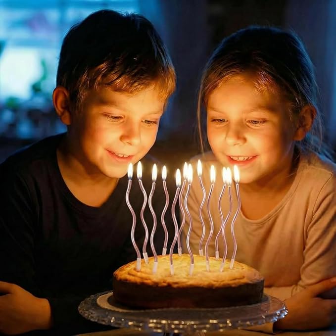 12-Count Spiral Birthday Candles, Long Twisty Party Candles with Candle Holders, Long Burning for Weddings, Birthdays, Party Decorations, Cupcakes, Anniversary and Meetups (Rose Gold)