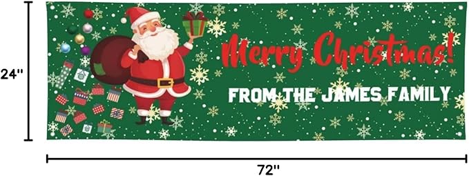 Personalized Merry Christmas Banners and Signs Customize with Family Name Photo Custom Xmas Holiday Decor for Indoor Outdoor 6'x2'