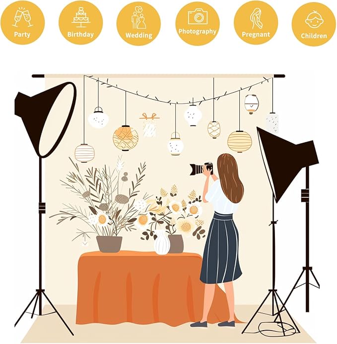 Kate Fall Photography Backdrop Autumn Sunflower Photo Background for Kids Fall Pumpkin Birthday Party Backdrop, 8x8ft