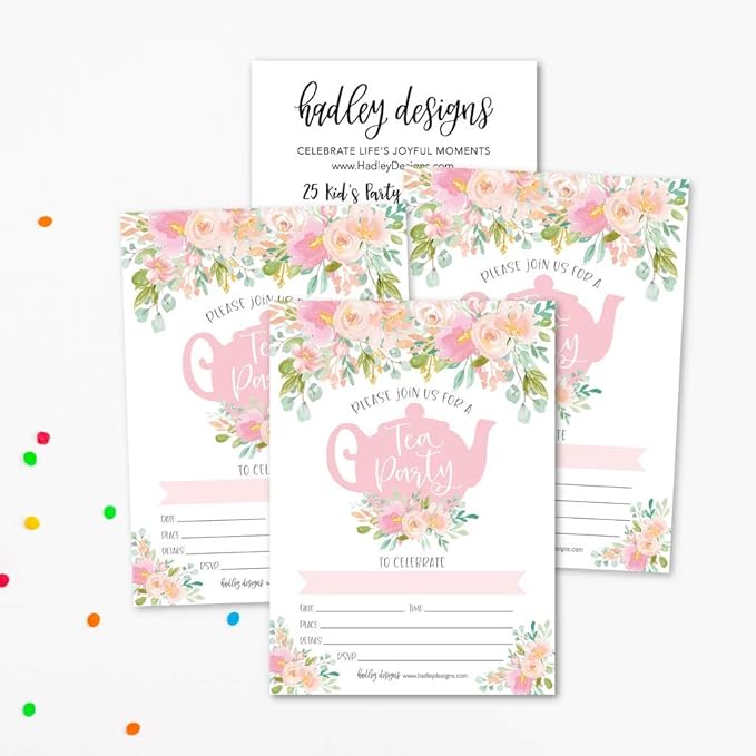 Hadley Designs Kids Birthday Invitations Girl Princess Theme - 25 Princess Birthday Party Invitations For Girls, Royal Invites For Girls, Cute Tea Party Supplies, Made in USA