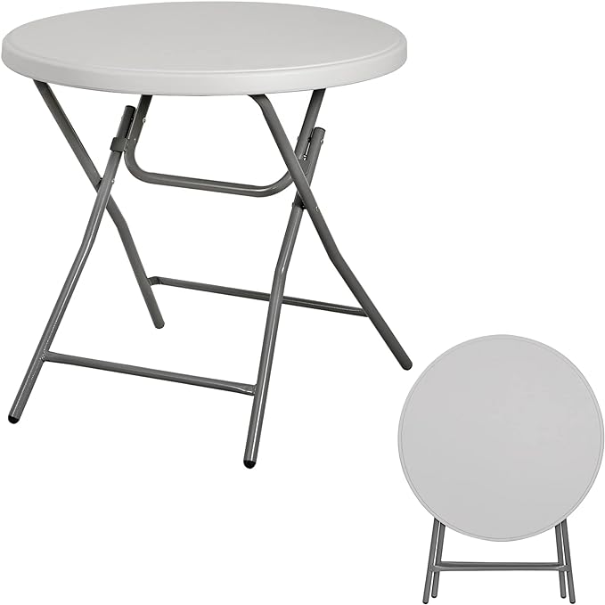ZenStyle Folding Table, Indoor Outdoor Portable Plastic Dining Card Table Utility Bar Table for Camping Dining Wedding Event Party, White (Round, 32"x32")