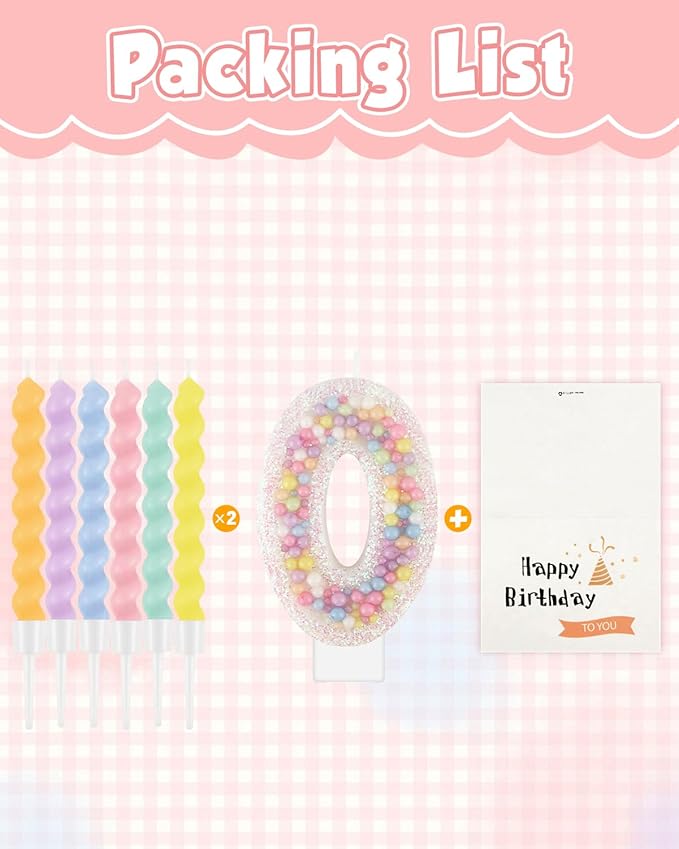 Birthday Candles for Cake, Pink Number Candles, Cake Candles with Greeting Card for Birthday Party Wedding Anniversary Celebrations(0 Candle,White Number Macaron)
