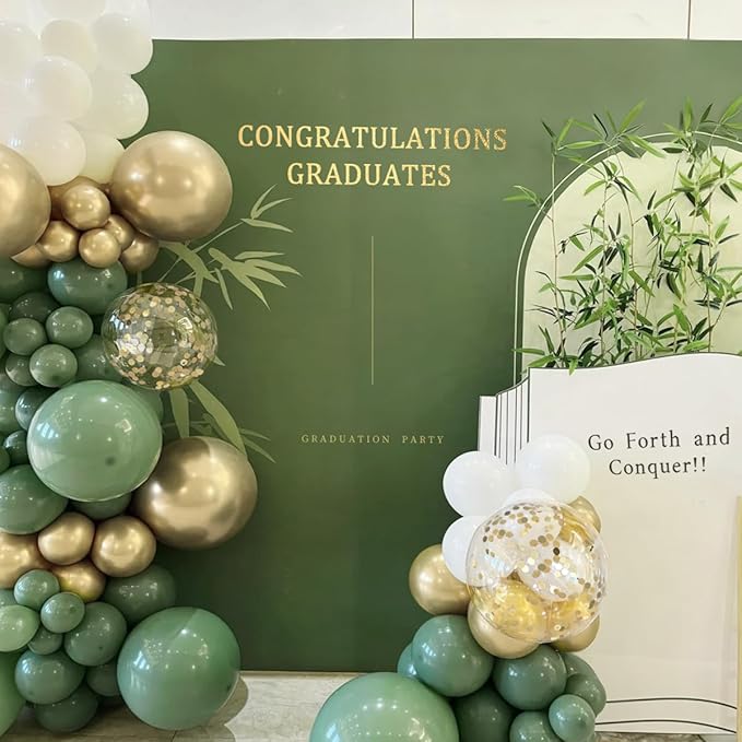 MEBAY 155Pcs Sage Green White Gold Balloon Garland Arch Kit with Gold Confetti Balloons for Graduation Baby Shower Decor Happy Birthday Party Wedding Jungle Decorations