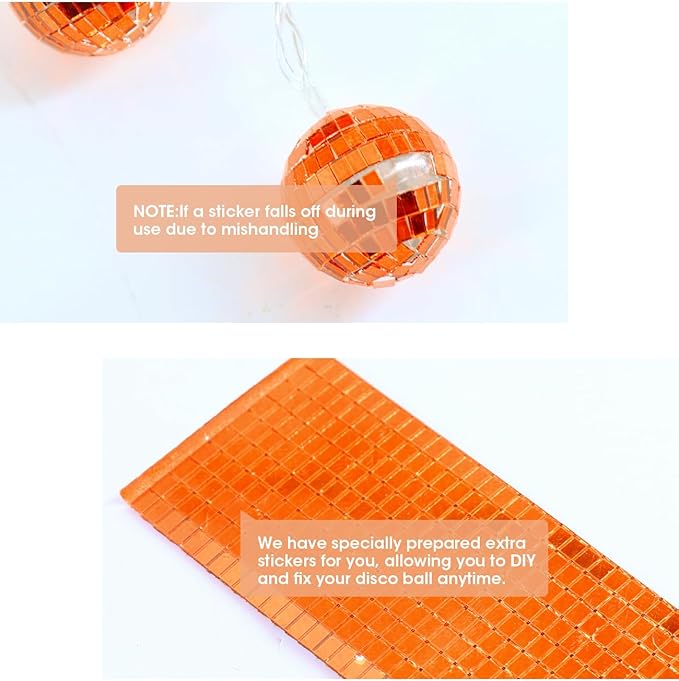 AceList Orange Disco Ball Decor 20 LED 9.8Ft String Light - Battery Powered and USB Plug, Fall Decor for 70's Party Decorations and Bachelor Birthday Parties, Mamma Mia