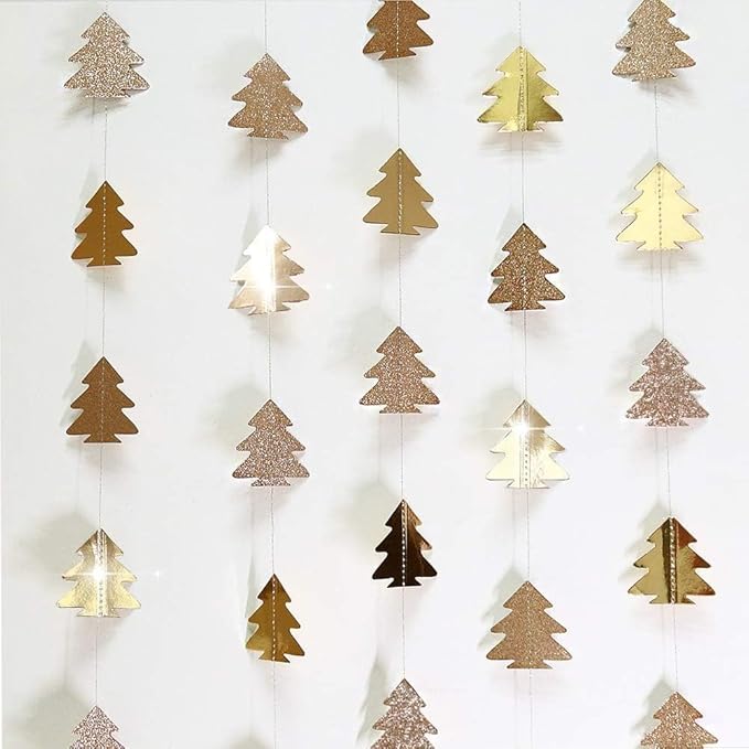 Cheerland Champagne Gold Tree Garland for Hanging Christmas Decorations Baby Shower Woodland Theme Party Decoration Christmas Streamers Backdrop Tree Garland Decor for Birthday Party New Year
