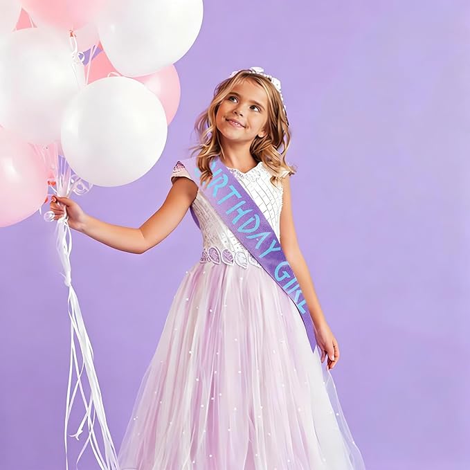 Canitor Kpop Theme Birthday Decorations Soft Satin Birthday Girl Sash for Women Dress Outfits Party Favors Accessories (purple gradient+blue words)